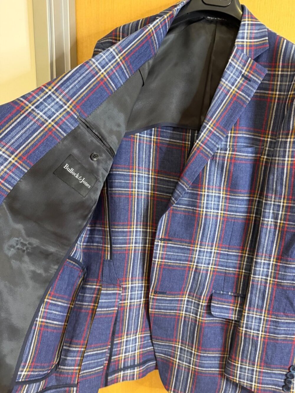 Bullock & Jones Mens Linen Blazer Sport Coat 42 Tall Blue Plaid Notch Classic - Picture 11 of 16